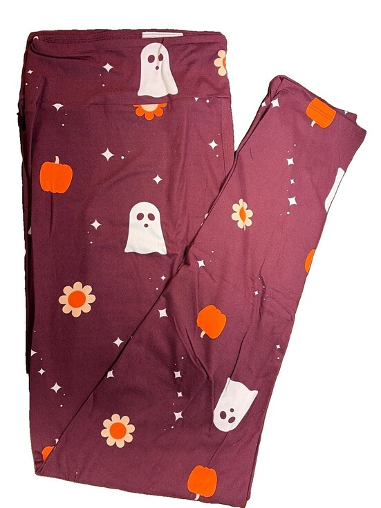 LuLaRoe Pants - NWT LuLaRoe TC2 Halloween Burgundy Ghosts & Flowers Print Leggings Size 20-26